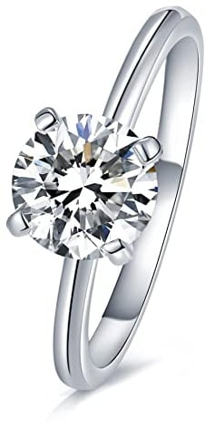 Mejewri Moissanite Engagement Rings Sterling Silver Eternity Ring for Women | White Gold Plated Hypoallergenic Wedding Ring for Women for Travel Promise Rings Round Cut Size H-V