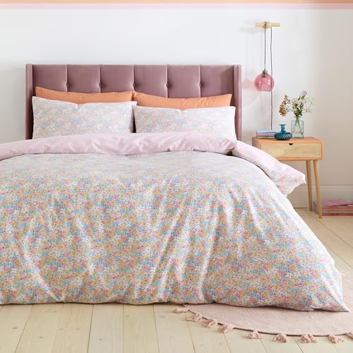 Catherine Lansfield Darcy Floral Reversible Single Duvet Cover Set with Pillowcase Pink
