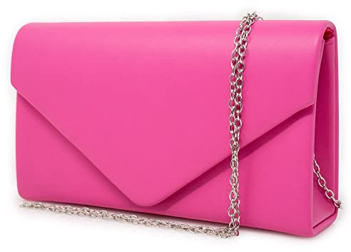 Pochette fucsia ecopelle a busta mano Clutch bag da donna cerimonia borsa piccola borsetta con tracolla catena sera signora matrimonio comunioni Ecopelle Fuxia