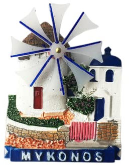 Windmill Mykonos Greece Refrigerator Magnet Travel Souvenir Fridge Decoration 3D Magnetic Sticker Hand Painted Craft Collection