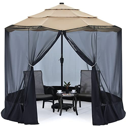 COOSHADE Moustiquaire en polyester pour parasol d'extérieur avec porte à fermeture éclair et sac de lestage Noir 2,7 m