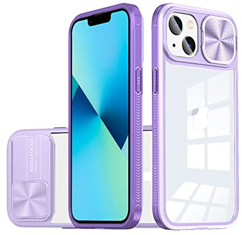Dqtaoply Dqtaoly Coque Transparente pour iphone 13 Case avec Lentille Coulissante Caméra Protection Étui, Antichoc Silicone TPU + PC Dur Housse pour iphone 13(Violet)