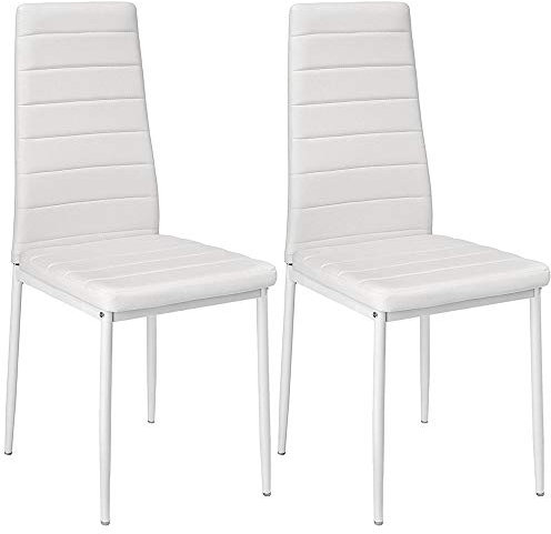 Esszimmerstühle 2er Set, Esszimmer Dtühle Modern, Kunstleder-Bezug, Hohe Rückenlehne, Bequemer Esszimmerstuhl, Kunstleder Stuhl, SGS Geprüft (2, Weiß)