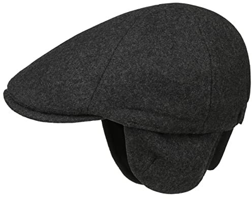 Lipodo Thinsulate Herren Flatcap - Schiebermütze mit Ohrenklappen - Wollfilz-Schirmmütze mit Stretchband - Herbst/Winter anthrazit L (59-60 cm)