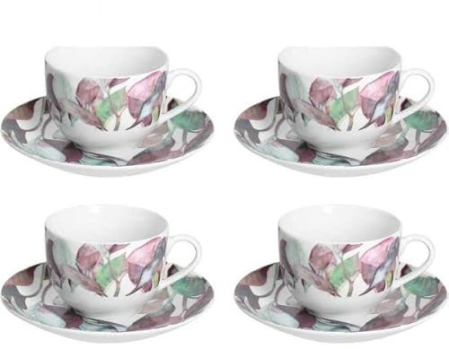 ANDREA FONTEBASSO 1760 Confezione 4 Tazze Cappuccino con Piatto Calypso Porcellana Bianco Linea Moon