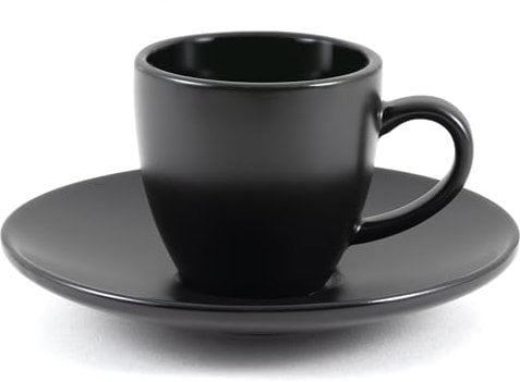 Hanseküche Set di 4 tazze da caffè in grès – Set di tazze da caffè di alta qualità, fatte a mano e a pareti spesse, in gres porcellanato, con piattini, cappuccino, tazze da caffè (Nero, 75 ml)
