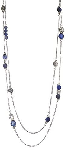 Bulinlin Damen Lange Perlen Kette Statement Halskette mit Silber Anhänger Modeschmuck Kette Geschenk für Frauen(Blue)