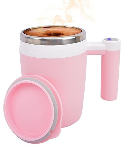 Self Stirring Coffee Mug,KittBaby Rechargeable Stainless Steel Automatic Magnetic mixing cup for Coffee Tea Milk Cocoa,14oz Pink Electric mixer Mug