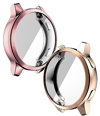 Lot de 2 coques de protection compatibles avec Garmin Venu 2S - Film de protection d'écran flexible en TPU - Anti-rayures - Pour Garmin Venu 2S (rose/or rose)