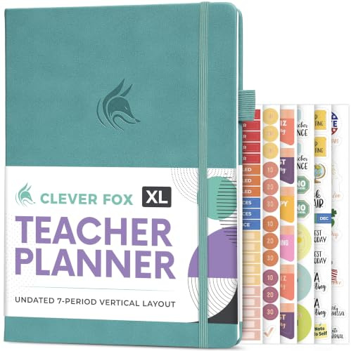 Clever Fox Lehrerplaner – Schuljahresplaner mit Kalendern & Unterrichtsplänen – Buch für Klassenzimmer & Heimschule, A4 (Türkis)