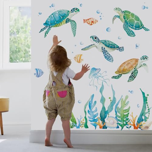 Runtoo Wandtattoo Unter dem Meer Wandsticker Meeresschildkröten Seetang Wandaufkleber Badezimmer Babyzimmer Kinderzimmer Wanddeko