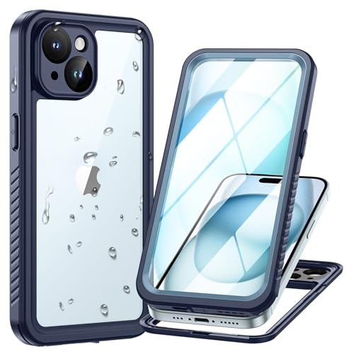 Lanhiem für iPhone 15 Hülle Wasserdicht,Handyhülle für iPhone 15 IP68 Wasserfest Schutzhülle 360 Outdoor Case Stoßfest Staubdicht Panzerhülle mit Kameraschutz/Displayschutz,Titan Blau
