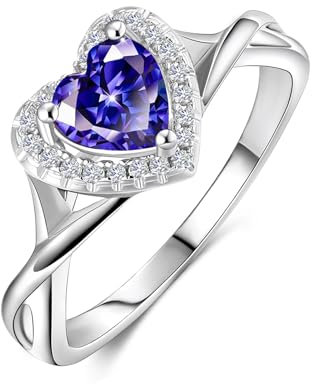 MYBELLNA Versprechen Ring für Ihre 925 Sterling Silber Erstellt Ruby Blue Saphir Smaragd Diamant Herz Versprechen Hochzeit Verlobungsring für Frau Freundin Ihr Jubiläum (Ring-2, Blue, 52（16.5）)