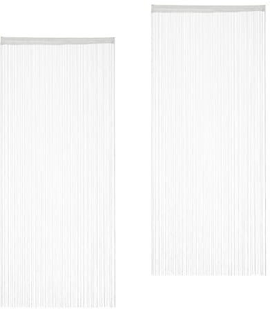 Relaxdays Fadenvorhang im 2er Set, kürzbare Fadengardinen mit Stabtunnel, 90 x 245 cm, Türgardine & Raumteiler, weiß
