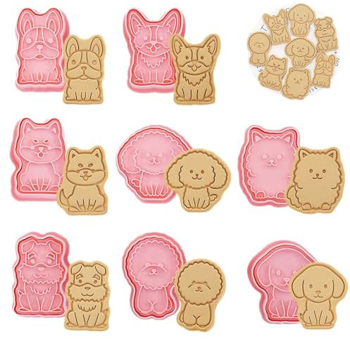 WishesMar Cortador de Galletas Kit 8 Piezas 3D Forma de Perros Moldes para Hornear Reposteria Bricolaje Pastelería Decoración Festiva