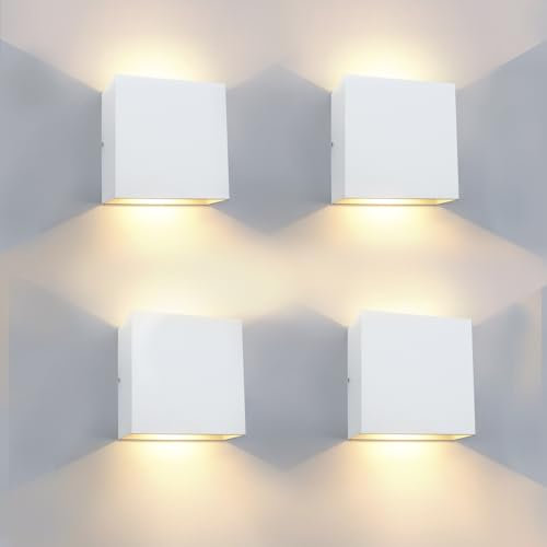 KICAAO Wandlampe LED lampe 12W Aussenbeleuchtung Warmweiß 3000K Wandleuchte Aluminium Wandleuchte Innen/Aussen (Weiß 4 Stück)