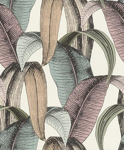 Rasch Tapeten 867961 - Vliestapete mit Bananenblättern in Beige, Rosa, Mint, Grün, Schwarz und Weiß und aus der Kollektion Symphony - 10,05 m x 0,53 m (LxB)