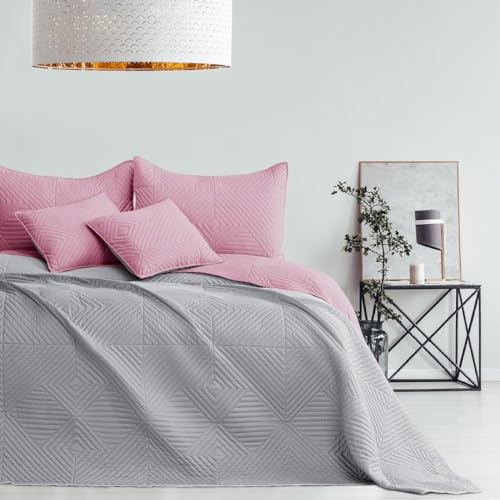 texpot Bettüberwürf 260 x 280 cm rosa-grau Tagesdecke zweiseitig Ultrasonic Steppung
