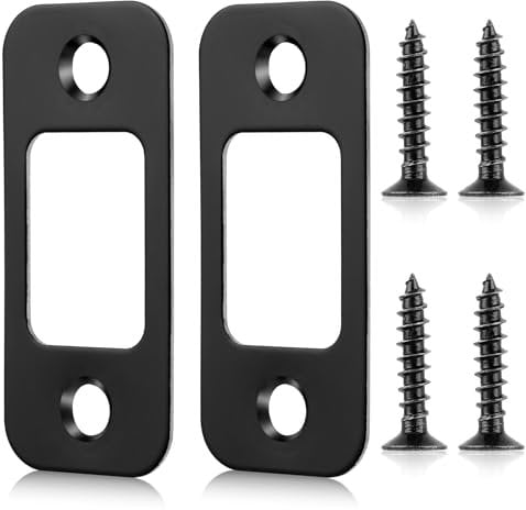 2 Pack Deadbolt Strike Plate Door Backplate - 1 x 2-1/4 Round Corner Door Strike Plate with 4 Screws, Security Latch Plate, Matte Black Finish