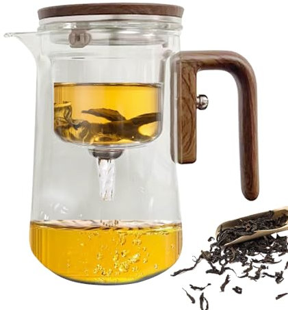 Vjeybv Water Separation Glass Teapot With Wooden Handle, Infuser, Strainer, and Press Control - Enchanti Tea Pot for Witchcrafts and Housewarming Gifts