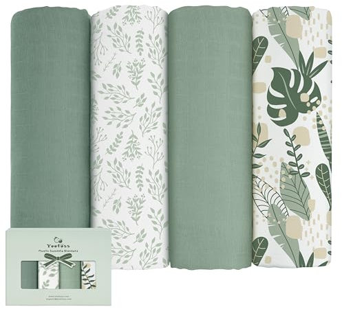 Yoofoss 4er Pack Baby Pucktuch 120x120 cm Mullwindeln aus Baumwolle und Bambus Wickeltuch Swaddle Decke Tücher als Babydecke Puckdecke Mulltücher Badetuch Wickeldecke