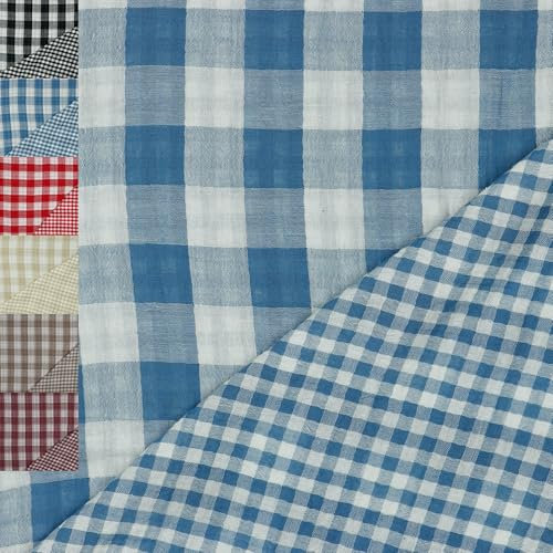 MAGAM-Stoffe Paul Musselin Mulltuch Kinder Baumwollstoff Oeko-Tex Meterware 50cm (Karo blau)