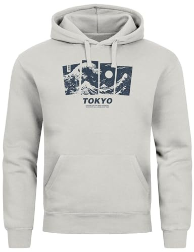 Neverless® Hoodie Herren Japan Tokyo Große Welle Kanagawa Japanische Kunst Aufdruck Männer Fashion Streetstyle urban-Grey S