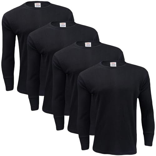 Gaffer 4 Pack Mens Thermal Top Set Long Sleeve T-Shirts Warm Baselayer Inner Underwear Vest Winter Ski Wear for Outdoor Work, Travel, and Cold Weather Black 4 Pack Long Sleeve Top L