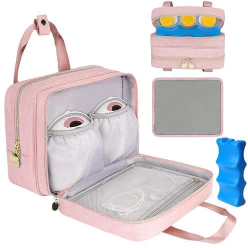 Wearable Breast Pump Bag with Cooler Compartment Compatible with Momcozy M5/S12 Pro, Elvie & Medela Pump, Carrying Case with a Ice Pack & Waterproof Mat for Breast Pump and Accessories,Pink
