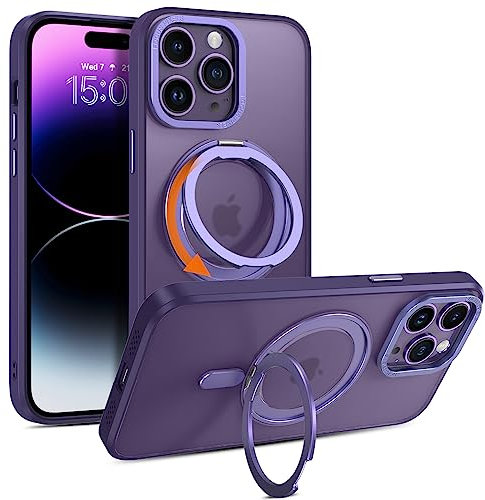 Telaso Magnetic Case for iPhone 14 Pro Max Case, [Compatible with MagSafe] with 360° Rotatable Ring Stand Slim Shockproof Protective Phone Cases for iPhone 14 Pro Max 6.7, Purple