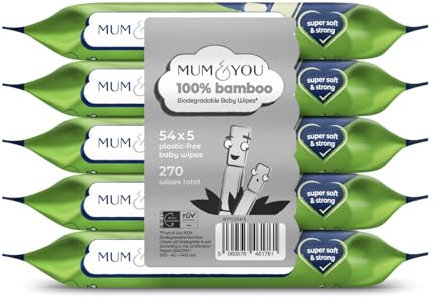 Mum & You Bamboo Baby Wipes Multipack - 100% Biodegradable Wet Bamboo Wipes (5 Packs), 99.4% Water Wipes for Sensitive Newborn Skin, Baby Wipes Multipack for Bum Wet Wipes