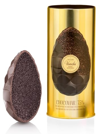 Venchi - Chocoviar-Schokoladenei 75%, Extra Dunkler Geschmack 75%, mit Extra Dunklem Granulat, mit Überraschung, Glutenfrei, Vegan, 350 gr, Osterkollektion, Geschenkidee
