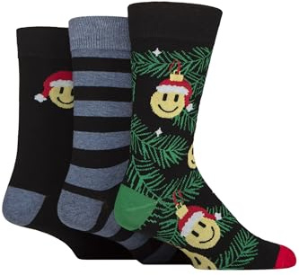 SockShop Wildfeet Mens Christmas Socks - Fun, Novelty Patterns, Soft Cotton, in Candy Cane Gift Box 3 Pair Multipack Size 7-11