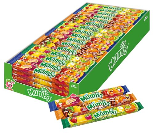 Mamba Mix, 3-fach sortierte Kaubonbons - 80 x 106 g (4er Stange) | Süßigkeiten Mix aus Classic, Sour und Cola & Friends, Fruchtkaubonbons in fruchtigen, sauren & Cola-Sorten, einzeln verpackt