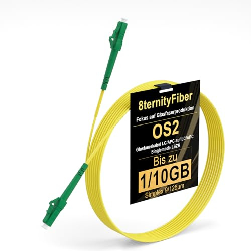 8ternityFiber LWL Glasfaserkabel LC/APC auf LC/APC 15 m/49 ft, OS2 Simplex Singlemode 9/125 µm für FTTH, Längenoptionen: 1 m-50 m, OD: 2 mm LSZH