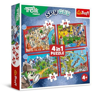 Trefl - Puzzles von 35 bis 70 Teile, 4-in-1: Die Reisen der Trefliks,4+ | Set mit 4 Puzzles, unterschiedliche Schwierigkeitsgrade, Förderung von Konzentration und Beobachtungsgabe, hohe Qualität