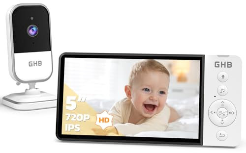 GHB Baby Monitor with Camera and Night Vision 5'' 720P HD Video Baby Monitor Camera IPS Screen, VOX Mode, 2-Way Audio, Temperature Alert, 8 Lullabies, No App or Wi-Fi Needed