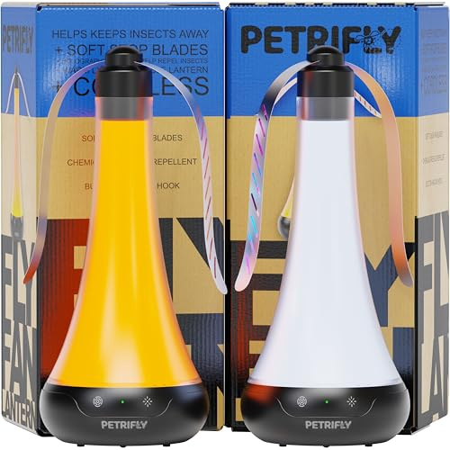 PETRI Fly Fans for Tables 2pk with Anti Bug Light - Food Fans to Keep Flies Away from Food - Spinner Fly Fan for Outdoor Table - Repellent