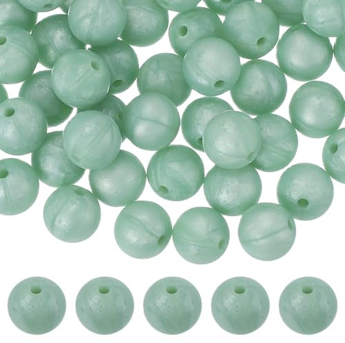 sourcing map 60 Pcs Silicone Beads, 9mm Round Focal Beads Candy Color Bulk Loose Bead for Keychain Bracelet Necklace Pens Making DIY Crafts Supplies, Light Green