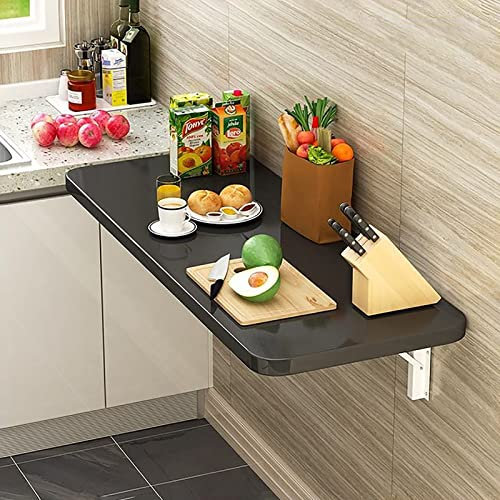 Kompakter schwebender Wand-Klapptisch, 120 x 40 cm, schwarzer Klapptisch für kleine Räume, Wäsche, Klappstation, platzsparend, faltbarer Computertisch