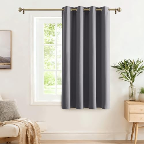 PONY DANCE Verdunkelungsvorhang Grau Wohnzimmer Gardinen Blickdicht | 1 Stück H145 x B140 cm, Kurz, Hitzeschutz, Ösenschal, Abdunkelnd, Sichtschutz, Blackout, für Schlafzimmer Fenster