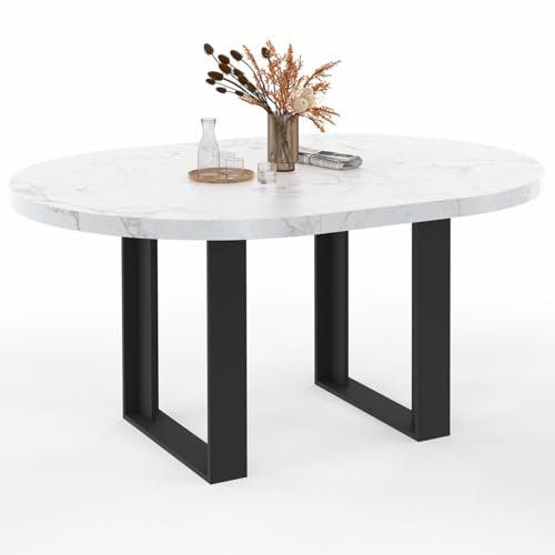 IDMarket - Esstisch, ausziehbar, rund, Phoenix, 4-6 Personen, Platte mit Marmoreffekt, Weiß, Alaska, 110-150 cm