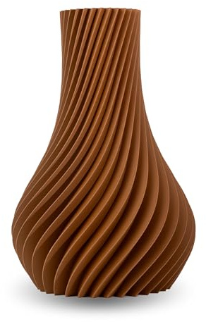 NATUMO Design 3D Vase Kunststoff „Pirum“– bruchsichere Blumenvase modern, Deko Vase mit skulpturaler Form (Braun, 24 cm)