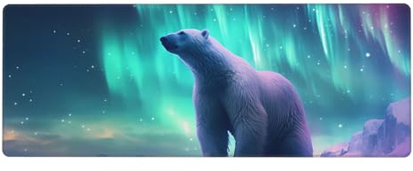 MJHKXLJ Northern Lights Polar Bear Printed Extra Large Mouse Pad Mousepad Mousepad Computer Office Gaming Keyboard Thickened Version 30.5x80.0 cm