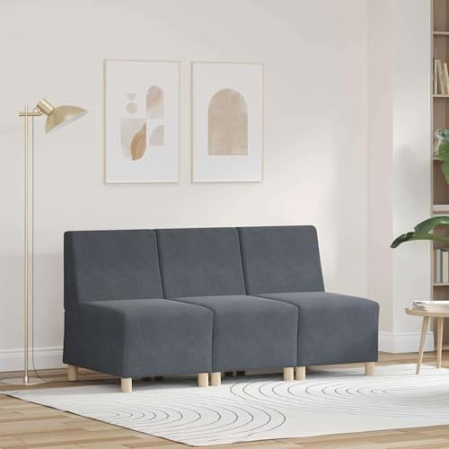 Qnhdfrt Modulares Ecksofa ohne Armlehnen 3er Set Samt dunkelgrau 55 x 55 x 45 cm Robustes Sperrholz Bequemer Schaum für Living Room Balkon Jugendzimmer