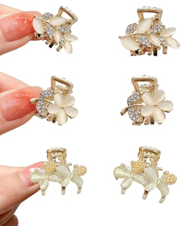 Small Hair Clips for Women - ShiningUU 6-Pack Mini Claw Clips with Rhinestones | Non-Slip Strong Hold Tiny Claw Clip Hair Accessories for Women & Girls