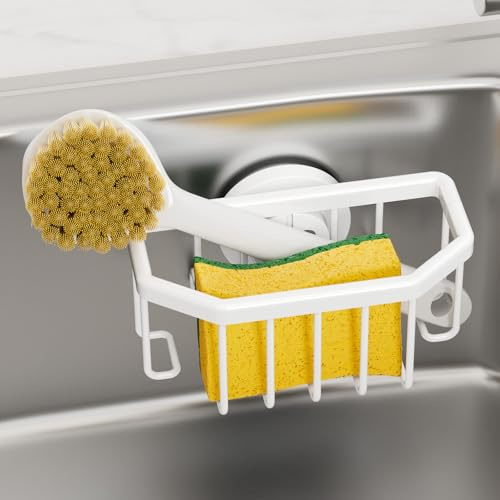 TAILI Antirouille Porte Eponge pour évier de Cuisine avec Ventouse - Blanc | Support d'éponge avec Ventouse Solide, Support d'éponge à Vaisselle Amovible à l'intérieur de l'évierpour éponges, brosses