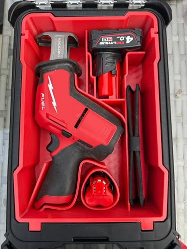 3D Printed Custom Organiser Insert compatible with Milwaukee M12 Fuel Reciprocating Saw, Packout Compact Storage Solution, Red and Black