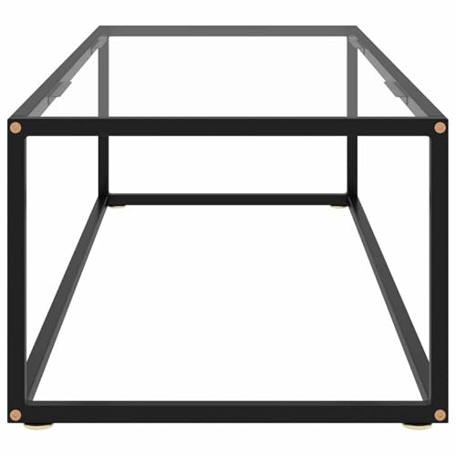 WGYHOME Mesa de centro negra con cristal templado de 120 x 60 x 35 cm, moderna mesa de salón de vidrio templado y acero con recubrimiento en polvo, fácil de limpiar, ideal para aperitivos, bebidas y