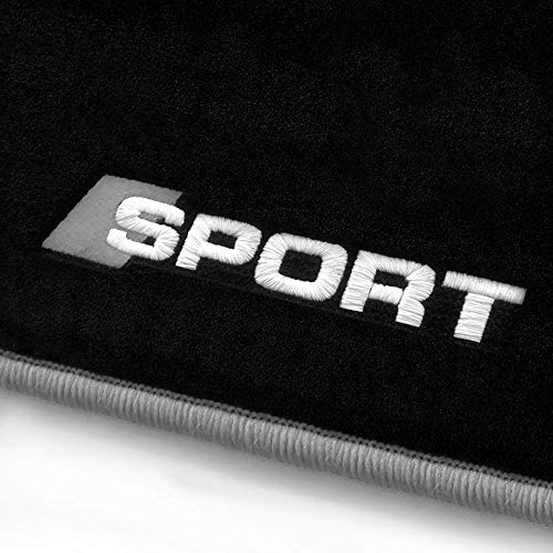 Auto Fußmatten Schwarz Velours Stick/Sport Rand Silbergrau passend für Audi A8 S8 D2 4D 1994-2002 mit Halter rund – 4-teiliges Set | rutschfest, Robust | Made in Germany